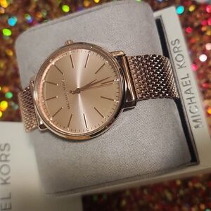 Pyper Quartz Crystal Rose Gold Dial Ladies Watch - MK